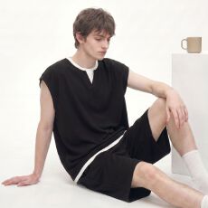 批发2026夏季<b class='q'>新款</b>纯棉睡衣男背心短裤休闲简约男士家居服套装可外穿