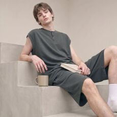 批发2026夏季<b class='q'>新款</b>纯棉睡衣男背心短裤休闲简约男士家居服套装可外穿