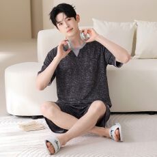 批发莱赛尔棉睡衣<b class='q'>男</b>夏季短袖<b class='q'>短裤</b>休闲<b class='q'>男</b>士家居服套装可外穿