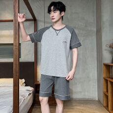 批发2026年新款纯棉<b class='q'>睡衣</b><b class='q'>男士</b>夏季短袖短裤圆领简约休闲青年宽松家居服