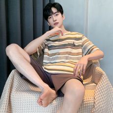 批发2026年新款<b class='q'>纯棉</b><b class='q'>睡衣</b>男士夏季短袖短裤圆领简约休闲青年宽松家居服