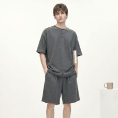 批发2026夏季新款<b class='q'>纯棉</b><b class='q'>睡衣</b>男背心短裤休闲简约男士家居服套装可外穿