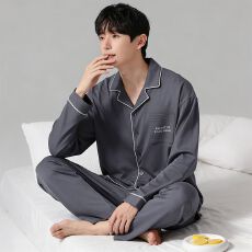 批发仿棉180克面料 新款<b class='q'>男士</b>家居服双长雾灰字母男装开衫套装可外出