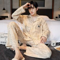 批发仿棉180克面料 新款<b class='q'>男士</b>家居服双长杏纹疏影男装开衫套装可外出