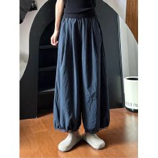 批发日系灯笼阔腿裤女夏薄款藏青色<b class='q'>裤子</b>大码胖mm显瘦小个子花苞九分裤