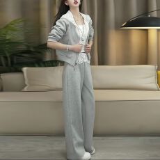 批发<b class='q'>欧洲站</b>休闲运动套装女2026<b class='q'>新款</b>春秋季时尚拼接蕾丝短款卫衣阔腿裤