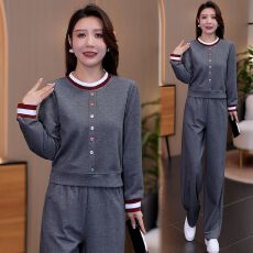 批发春秋季时尚休闲运动服套装女2026新款显瘦撞色卫衣减龄穿搭两件套