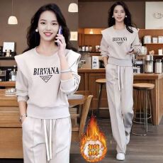 批发加绒加厚休闲运动套装女2026秋冬季叠穿时尚洋气显瘦宽松两件套潮