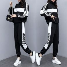 批发250克加绒大卫衣<b class='q'>大码</b>女装胖mm中学生显瘦两件套春秋季<b class='q'>运动服</b>套装