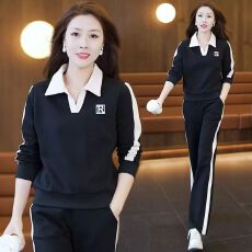 批发套装女2026春秋新款显瘦洋气<b class='q'>运动</b>简约翻领卫衣休闲两件套