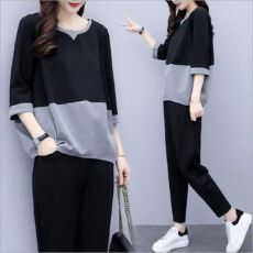 批发((M--4XL)) 春秋韩版时尚宽松大码两件套休闲小脚<b class='q'>裤</b><b class='q'>气质</b>显瘦套<b class='q'>装</b>