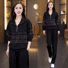 批发仿棉曼巴棉<b class='q'>大码</b>女装新款休闲时尚运动套装胖妹妹减龄卫衣两件套