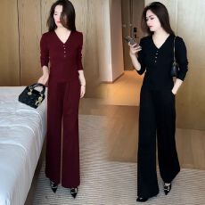 批发<b class='q'>时尚</b>套装女2026秋季新款高级感气质减龄显瘦长袖上衣阔腿裤两件套