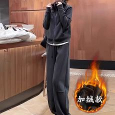 批发<b class='q'>大码</b>胖MM韩系小众保暖加绒加厚秋冬季休闲女装纯色新款时尚两件套
