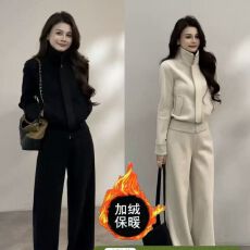 批发<b class='q'>冬</b>季穿搭一整套女高级感2026年立领加厚羊驼绒卫衣+阔腿裤两件套