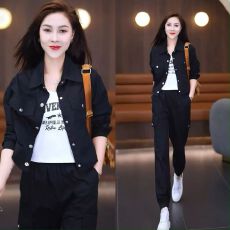 批发春秋季新款时尚套装<b class='q'>女</b>士显瘦长袖短外套百搭束脚工装裤两件套