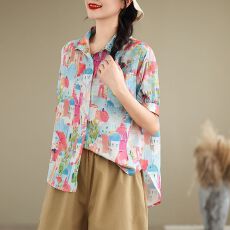 批发实拍夏装大码韩版趣味印花<b class='q'>衬衫</b>宽松休闲翻领童趣上衣潮M-4XL200斤