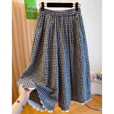 批发外贸出口日单外单高级感格子裤大码宽松休闲百搭阔腿九分裤裙