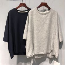 批发<b class='q'>夏</b>装新款大码女装韩版胖妹妹韩版慵懒风前短后长蝙蝠袖纯棉T恤