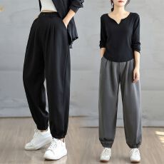 批发已出货实拍秋装胖mm大码<b class='q'>西装</b>裤宽松束脚工装裤高腰显瘦休闲直筒裤