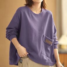 批发已出货秋装新款纯棉外贸女<b class='q'>长袖</b>卫衣时尚百搭休闲圆领套头宽松上衣
