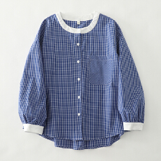 批发实拍2026早<b class='q'>春</b>大码女装设计感撞色减龄格子圆领宽松大码灯笼袖衬衫