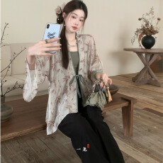 批发夏装新款大码新中式国风汉服上衣女新款宽松显瘦长袖衬衫<b class='q'>外套</b>