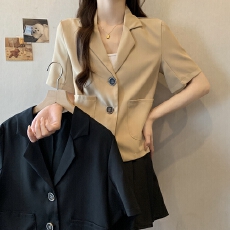 批发实拍韩国chic翻领三粒扣设计大码宽松休闲短袖西装外套M-4XL200斤