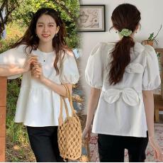 批发夏季大码女装后背蝴蝶结甜美<b class='q'>娃娃衫</b><b class='q'>韩版</b>泡泡袖碎花衬衫M-4XL200斤