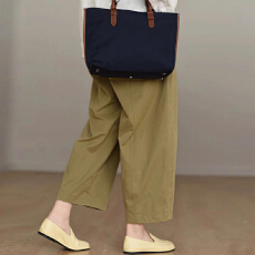 批发日系文艺纯棉九分阔腿裤<b class='q'>秋</b>季松紧腰大码遮垮显瘦通勤百搭休闲裤