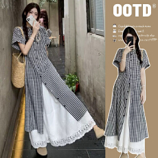 批发夏装新款<b class='q'>大码</b>女装日系慵懒风格子衬衫连衣裙简约上衣M-4XL200斤