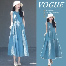 批发夏装新款韩版时尚宽松无袖系带气质无袖薄款大码连衣<b class='q'>裙</b>M-4XL200斤