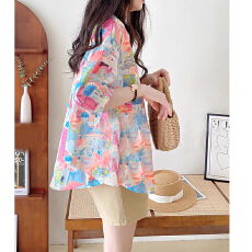 批发2026夏装新款<b class='q'>大码</b>趣味印花衬衫宽松休闲翻领童趣上衣潮M-4XL200斤