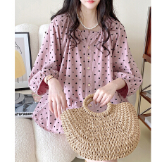 批发夏装新款大码女装韩版v领灯笼袖a字甜美<b class='q'>波点</b>娃娃衫<b class='q'>衬衫</b>M 4XL200斤