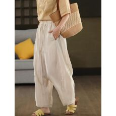 批发复古莱赛尔亚麻显瘦<b class='q'>哈伦裤</b>松紧腰休闲裤百搭宽松文艺长裤