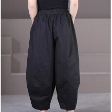 批发夏<b class='q'>装</b>新款<b class='q'>韩版</b>宽松大码文艺束脚纯色口袋灯笼<b class='q'>裤</b>女