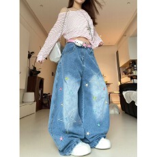 批发男女童泼墨<b class='q'>牛仔裤</b>2025秋装新款<b class='q'>儿童</b>涂鸦印花直筒百搭宽松长裤子