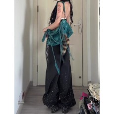 批发<b class='q'>镶钻</b>复古重工满天星烫钻<b class='q'>牛仔裤</b>女炸街宽松水洗vibe直筒长裤潮