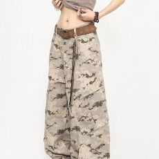 批发美式复古迷彩伞兵褶皱直筒阔腿裤男女新款宽松休闲长裤潮