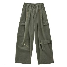 批发美式复古多口袋水洗宽松工装裤男女潮牌街头做旧抽绳百搭阔腿裤子