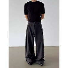 批发美式覆古老钱风<b class='q'>亚麻</b>褶皱直筒西裤男女街头潮牌痞帅宽松休闲阔腿裤