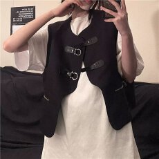 批发工装马甲外套男夏季韩版设计感小众叠穿金属皮扣坎肩马夹背心男女