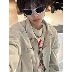 批发美式高街设计感水洗拼色立领牛仔外套男女春秋季宽松牛仔衣夹克潮