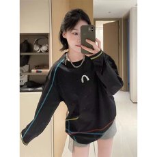 批发彩色哈苏线拼接速干长袖女早秋穿搭羽毛球运动<b class='q'>T</b><b class='q'>恤</b>户外漂流骑行服