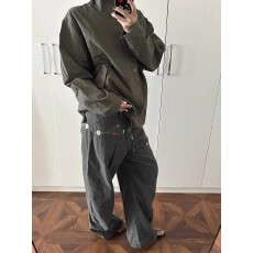 批发花卉刺绣100棉设计感长裤<b class='q'>男</b>女秋休闲百搭宽松阔腿工装裤情侣