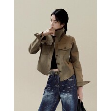 批发复古<b class='q'>街头</b>巴恩风鹿皮绒外套女秋季美式高级感修身显瘦短款夹克上衣