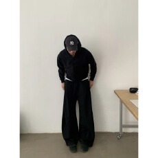 批发慵懒风美式复古春季结构剪裁弯刀卫裤男女宽松<b class='q'>休闲</b>直筒<b class='q'>运动</b>裤