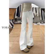 批发白色加绒弯刀牛仔裤男款秋冬穿搭美式高街裤子<b class='q'>修身</b>窄版直筒微喇裤