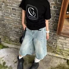 批发复古水洗波浪解构七分<b class='q'>牛仔</b>裤<b class='q'>男</b>女设计感流苏毛边阔腿宽松休闲<b class='q'>短裤</b>