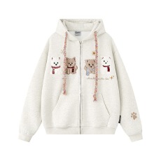 批发美式刺绣外套女春秋冬季加绒加厚2025新款初高中学生大童卫衣<b class='q'>开衫</b>